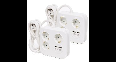 Benson Stekkerdoos 3-voudig met USB - 2x - geaard - wit - 150 cm - verlengsnoer