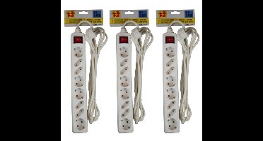 Benson stekkerdoos - 3x - 8-voudig - wit - 3m - 4 platte en 4 ronde stekker