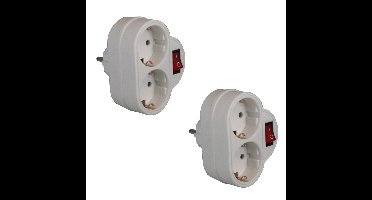 Benson Stopcontact splitter - 2x stuks - dubbel wit - met randaarde en schakelaar