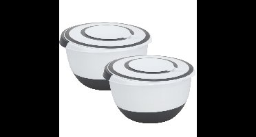 Beslagkom/mengkom/roerkom - 2x - met deksel - kunststof - wit/antraciet - 5 liter