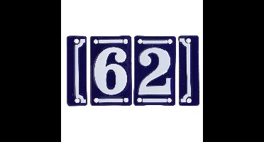 Best for Boots huisnummer 62 - met sierrand - Oudhollands - emaille - blauw/wit