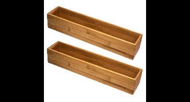 Bestekbak/keuken organizer 1 vaks Tidy Smart - Set van 2x stuks - bamboe - 38 x 8 x 7 cm