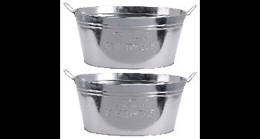 Bierflessen koeler Teil/emmer/bloembak - 2x - zink - zilver - 50 x 35 cm