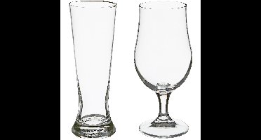 Bierglazen set - pilsglazen fluitje/bierglazen op voet - 8x stuks - glas