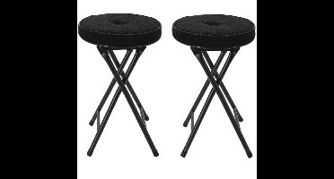 Bijzet krukje/stoel - 2x - Opvouwbaar - zwart Ribcord - D33 x H49 cm