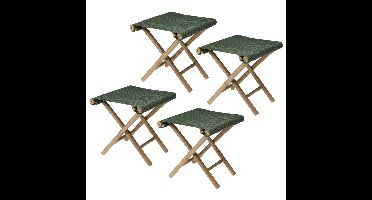 Bijzet krukje/stoel - 4x - Inklapbaar - army groen - vouwkruk - bamboe/polyester - 40 x 40 cm