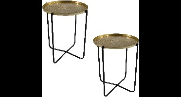 Bijzettafel/plantenstandaard - 1x - goud/zwart - rond - metaal - 50 cm