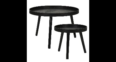 Bijzettafel/plantenstandaard set - 2-delig - zwart - MDF hout - D38 x H34 cm en D60 x H40 cm