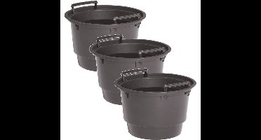Binnenpot voor bloempotten/plantenpotten - 3x - antraciet - 40 liter - rond - met handvatten