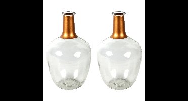 Bloemenvaas Firm Big Bottle - 2x - helder transparant/koper - glas - D15 x H25 cm