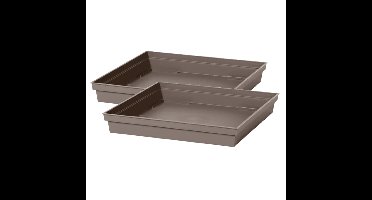 Bloempot kunststof onderschaal Toscane - 2x stuks - taupe - vierkant - L27 x B27 x H4 cm