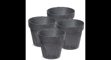 Bloempot/plantenpot - 4x - betonlook - antraciet - kunststof - Dia 14 cm