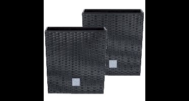 Bloempot/plantenpot Rato - 2x - rotan look - met binnenpot - antraciet - 40 x 40 x 41 cm - kunststof