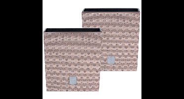 Bloempot/plantenpot Rato - 2x - rotan look - met binnenpot - taupe - 26 x 26 x 27 cm - kunststof