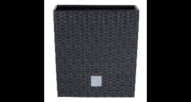 Bloempot/plantenpot Rato - rotan look - met binnenpot - antraciet - 32 x 32 x 33 cm - kunststof
