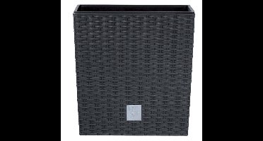 Bloempot/plantenpot Rato - rotan look - met binnenpot - antraciet - 40 x 40 x 41 cm - kunststof