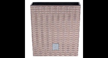 Bloempot/plantenpot Rato - rotan look - met binnenpot - taupe - 32 x 32 x 33 cm - kunststof