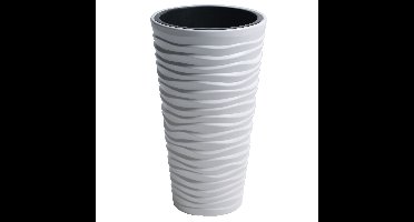 Bloempot/plantenpot Sand - kunststof - met binnenpot - wit - D39 x H75 cm - voor binnen/buiten