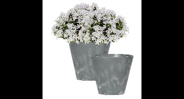 Bloempot/plantenpot voor buiten - 2x - kunststof - steengrijs - D25 x H23 cm - 7 liter