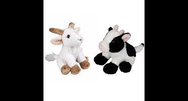Boerderij dieren zachte pluche knuffels 2x stuks - Geit en Koe van 15 cm