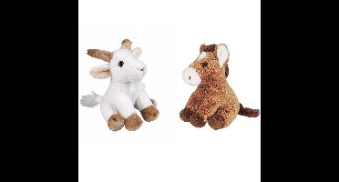 Boerderij dieren zachte pluche knuffels 2x stuks - Geit en Paard van 15 cm