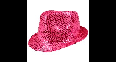Boland Carnaval verkleed trilby hoedje - pailletten - Roze - volwassenen - Glitter and Glamour