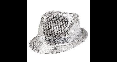 Boland Carnaval verkleed trilby hoedje - pailletten - Zilver - volwassenen - Glitter and Glamour