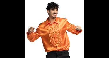 Boland Disco shirt - oranje - met ruffles - polyester - party overhemd - disco/seventies