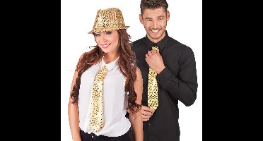 Boland glitter stropdas - goud - 40 cm - pailletten - carnaval