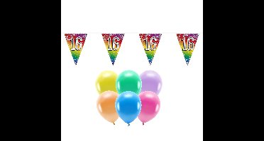 Boland Party - 16e jaar verjaardag versiering - 100x ballonnen - 2x leeftijd vlaggetjes