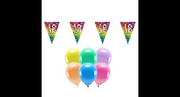 Boland Party - 18e jaar verjaardag versiering - 100x ballonnen - 2x leeftijd vlaggetjes