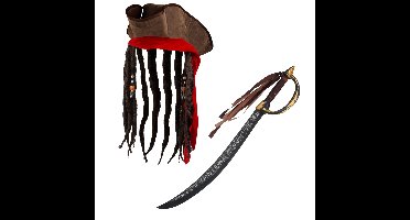 Boland Piraten set - hoed met vlechten - zwaard - 68 cm - piraten thema