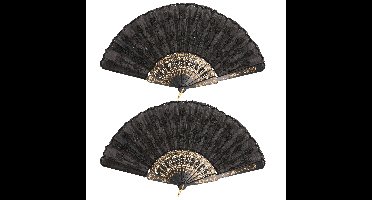 Boland Spaanse handwaaier - 4x - zwart - kunststof/polyester - 42 x 24 cm