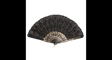 Boland Spaanse handwaaier - zwart - kunststof/polyester - 42 x 24 cm