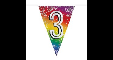 Boland Vlaggenlijn 3 jaar - 6 meter - glitter folie - slinger - 3e verjaardag versiering