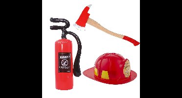 Brandweerman verkleed set - 3 delig - voor volwassenen - helm - gereedschap