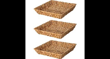 Broodmand - 3x - gevlochten riet - naturel - 29 x 29 x 6 cm