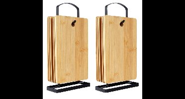 Broodplankjes met houder - 12x - bamboe hout - 22 x 15 cm - lichtbruin - ontbijtplankjes