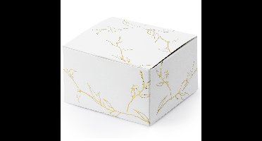 Cadeaudoosje Nature - Bruiloft bedankje - 10x stuks - wit/goud - papier - 6 x 4 cm