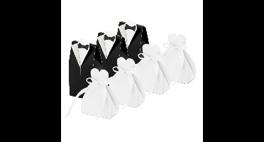 Cadeaudoosjes Bruidegom/Bruid - Bruiloft bedankje - 20x stuks - zwart/wit - 7 x 9 cm