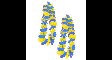Carnaval Feest krans - 2x - hawaii slinger/krans - blauw/geel - carnaval/thema feesten