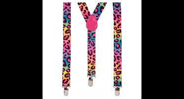 Carnaval verkleed bretels - luipaard print mix kleuren - polyester - volwassenen/heren/dames