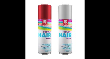 Carnaval verkleed hoofdhaar verf/spuitspray - wit en rood - spuitbussen - 125 ml p/st