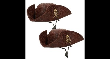 Carnaval verkleed mini hoedje voor een Piraat - 2x - bruin - diadeem - dames