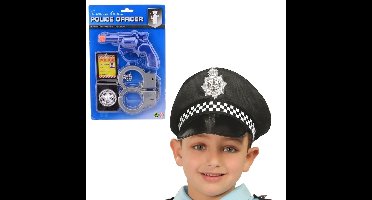 Carnaval verkleed speelgoed politiepet - zwart - voor kinderen - met accessoires