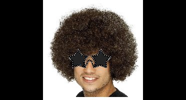 Carnaval verkleedset afropruik met sterren bril - bruin - heren/dames - Seventies/disco thema