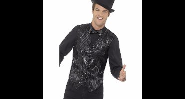 Carnavalkleding verkleed Pailetten Gilet/vestje - zwart - Heren - Polyester