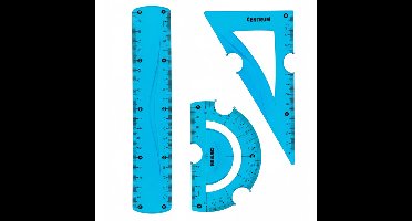 Centrum Tekenset - 3 delig - kunststof - blauw - liniaal - gradenboog - tekendriehoek