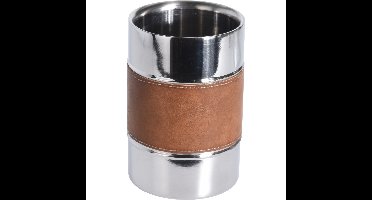 Champagne & wijnfles koeler/ijsemmer - zilver - rvs - 12 x 18 cm - De luxe model - met nappa band