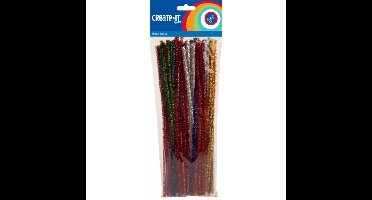 Chenilledraad diverse kleuren met glitters - Pijpenragers - 30 cm - 150x stuks - hobby knutsel draad